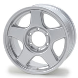 Silver alloy wheel on a white background