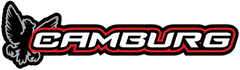 Logo with the word 'Camburg' and a bird of prey design on a transparent background