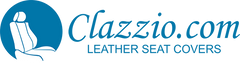 Clazzio logo for leather seat covers with a blue icon of a car seat.