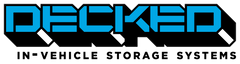 Logo of 'Decked' in-vehicle storage systems with blue and black text.