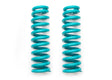 Two turquoise coil springs on a white background