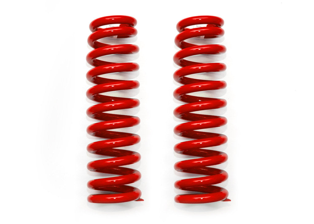 Two red coil springs on a white background