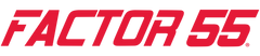 Red 'FACTOR 55' logo on a transparent background