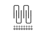 Set of black metal u-bolts and washers on a white background