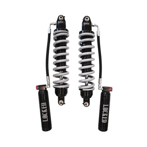 Truck shock absorber with black and white design on a white background