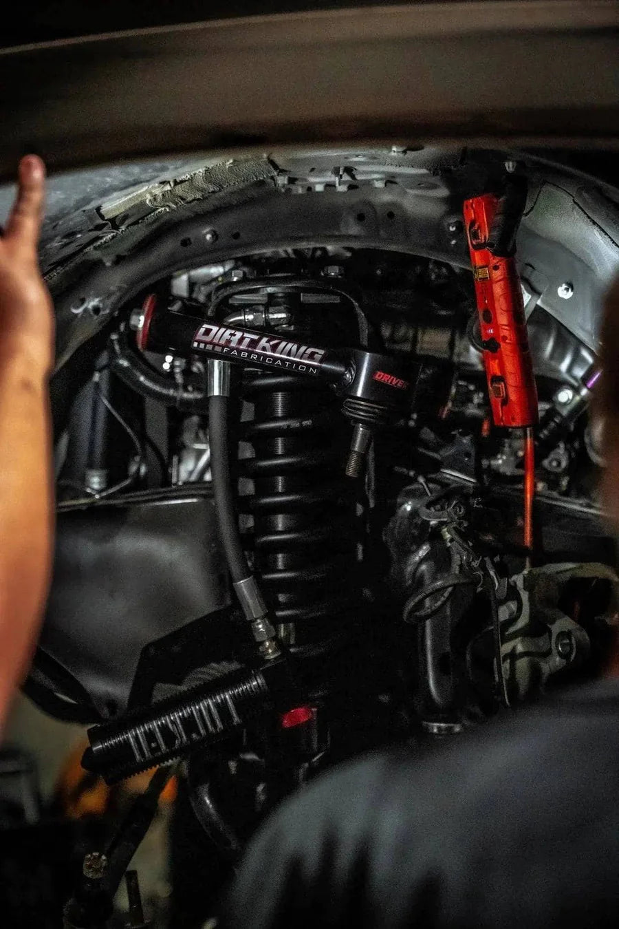 Close-up of a vehicle's suspension system.