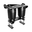 Black metal brackets with two cylindrical components on a white background