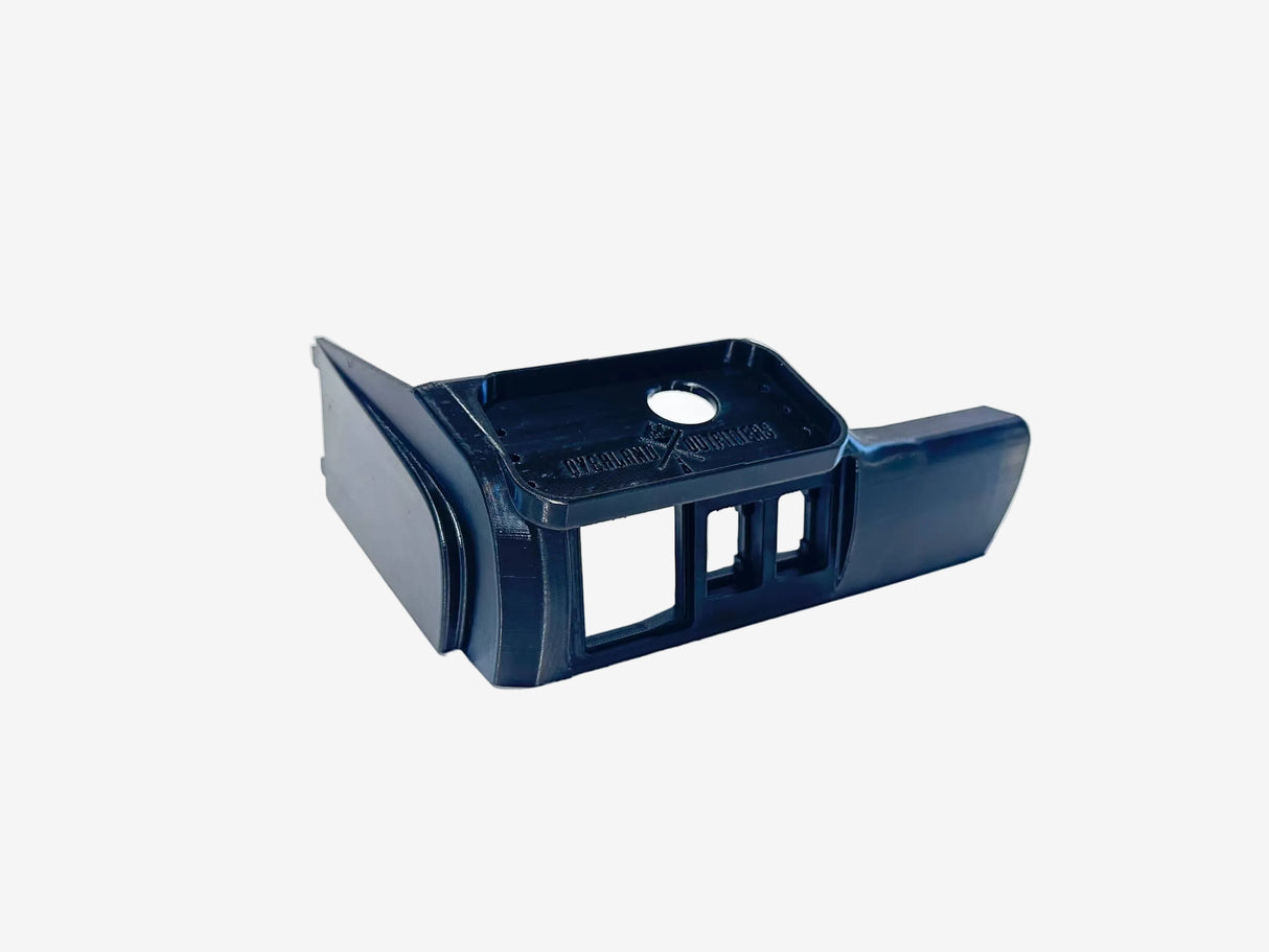 Blue plastic component on a white background