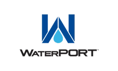 Blue 'W' WaterPORT logo with wordmark underneath on a transparent background