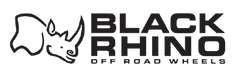 Black Rhino off-road wheels logo with a rhino illustration on a transparent background