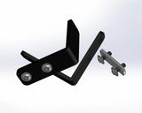 Black metal bracket with screws on a white background