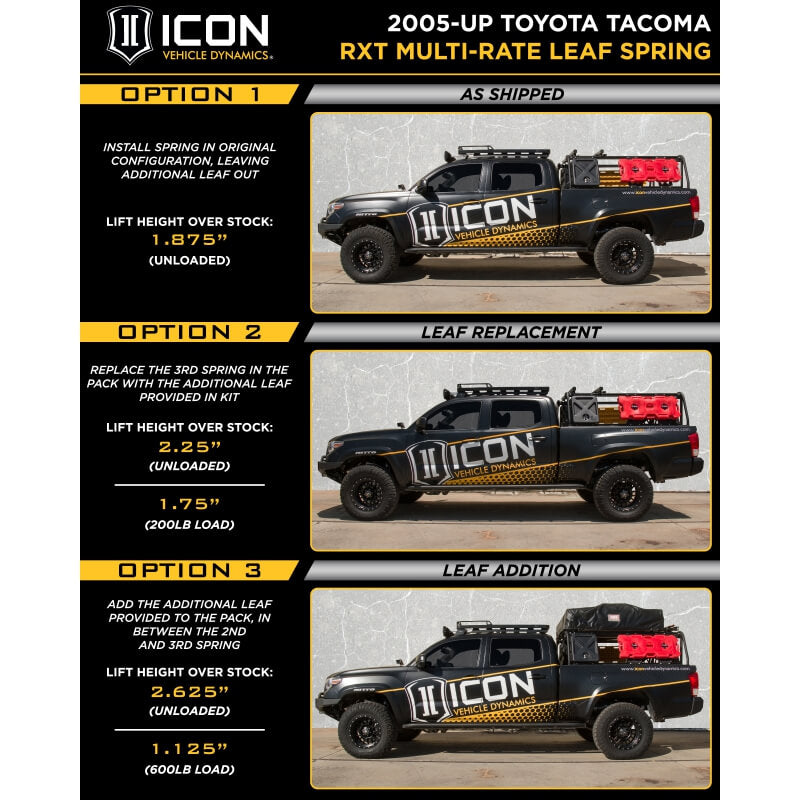 ICON 2005-2023 Tacoma Multi Rate RXT Leaf Springs
