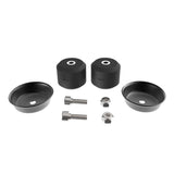 Timbren Active Off-Road Front Bump Stop Kit including two black rubber bump stops and accompanying steel cups with hardware for installation.